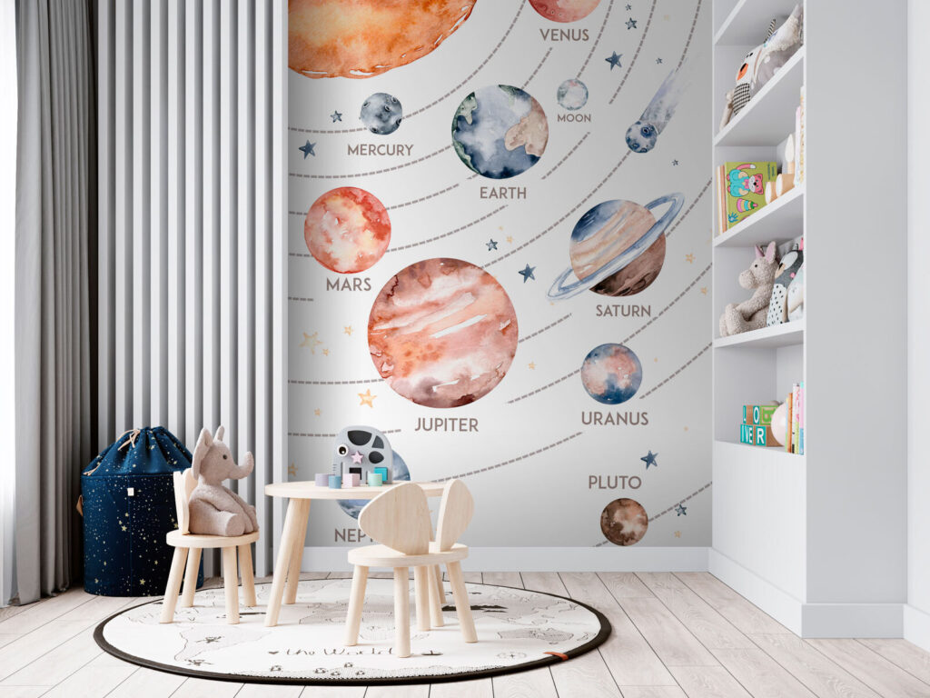 Watercolor of planets and stars