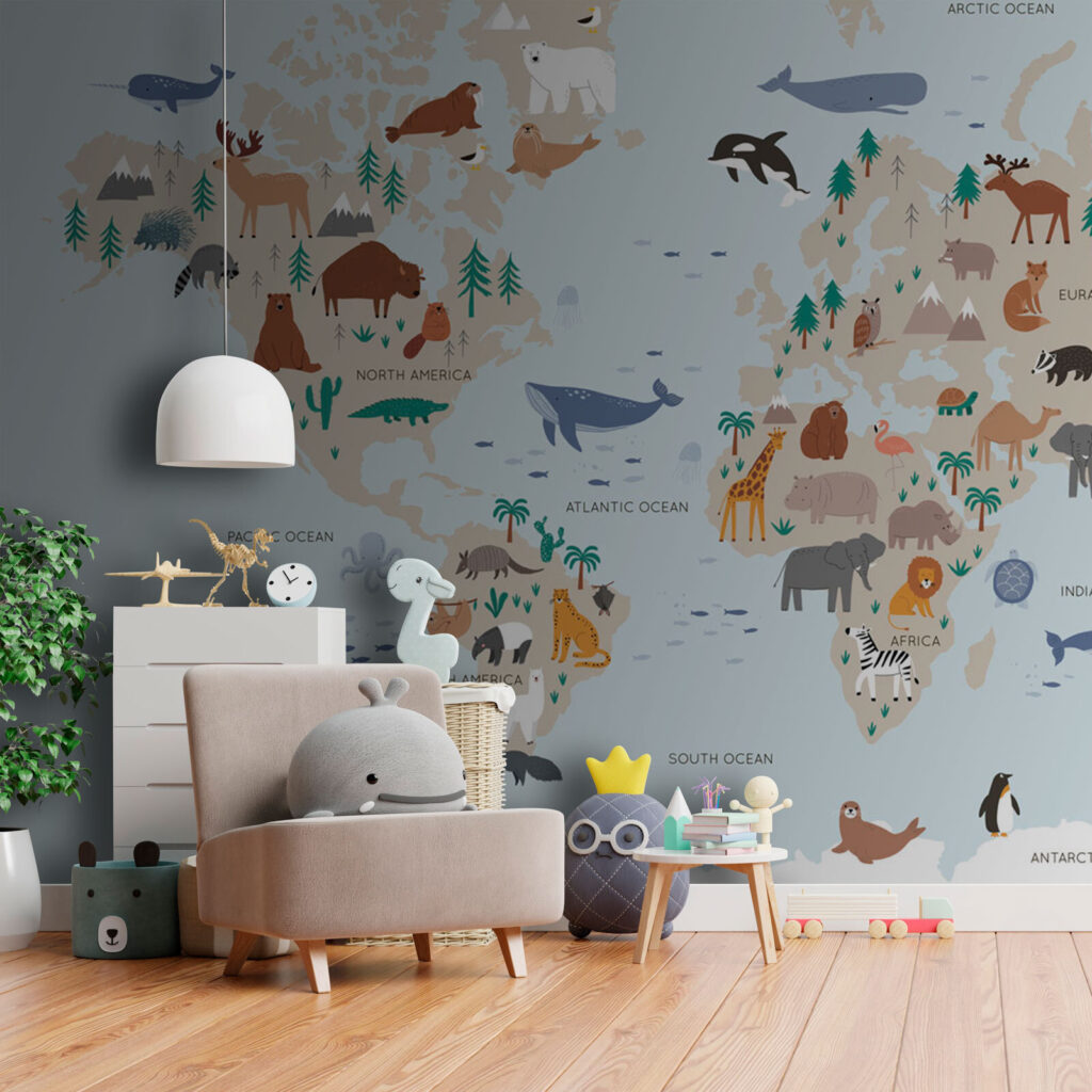 Map of the world with animals Map of the world with animals