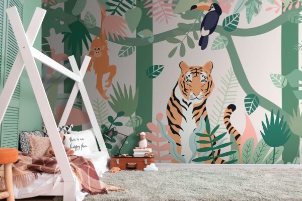 Fotomurales Fotomurales Tigre y pájaros en la selva (SKU: u74495)