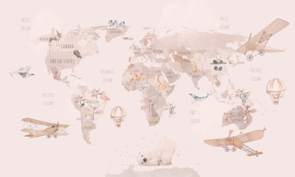 Mapa del mundo con animales y aves Mapa del mundo con animales y aves