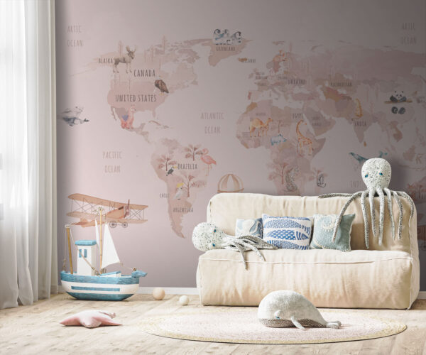 Mapa del mundo con animales y aves Mapa del mundo con animales y aves