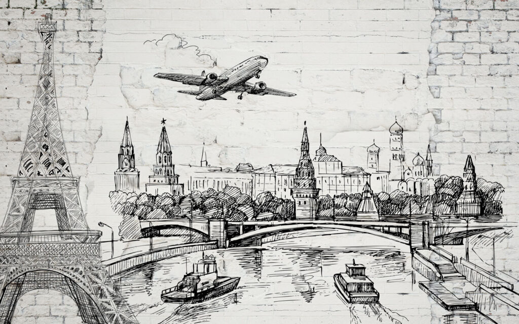 Dibujo de una ciudad y un puente Dibujo de una ciudad y un puente