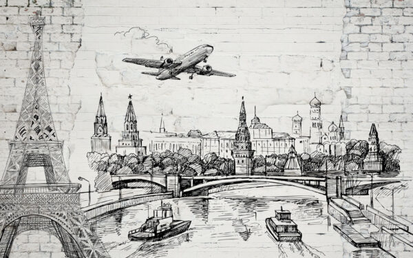 Dibujo de una ciudad y un puente Dibujo de una ciudad y un puente
