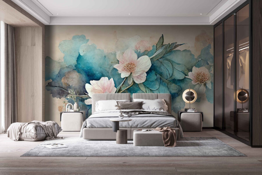 Pintura de flores y hojas