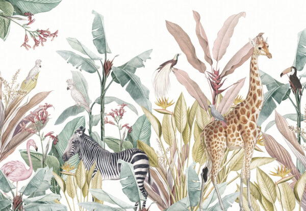 Papel pintado con cebras y pájaros Papel pintado con cebras y pájaros