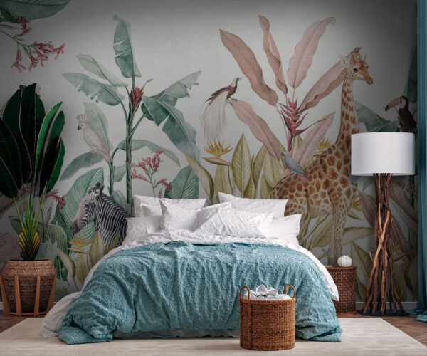Papel pintado con cebras y pájaros Papel pintado con cebras y pájaros