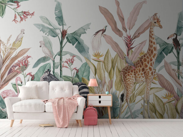 Papel pintado con cebras y pájaros Papel pintado con cebras y pájaros