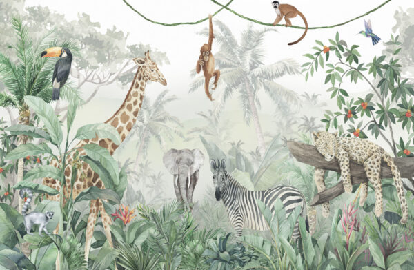 Mural de animales en la selva Mural de animales en la selva