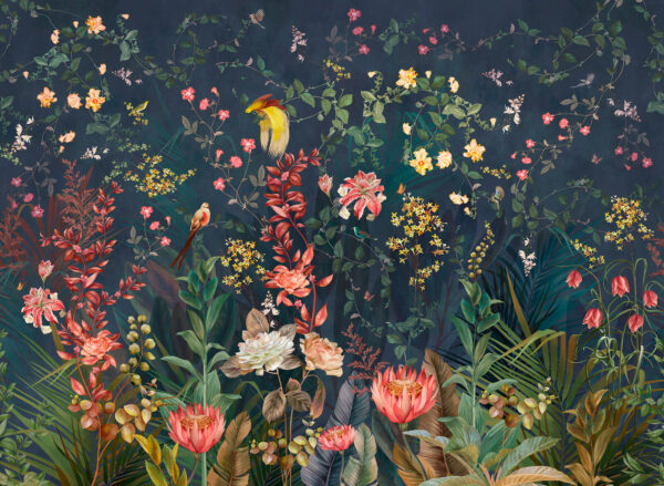 Papel pintado con flores y pájaros Papel pintado con flores y pájaros