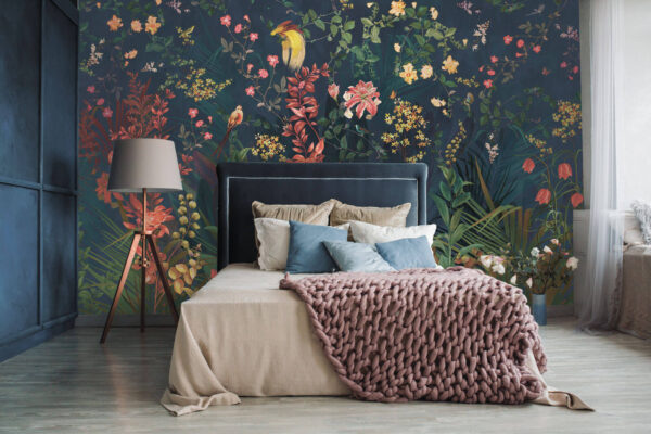 Papel pintado con flores y pájaros Papel pintado con flores y pájaros