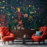 Fotomurales Papel pintado con flores y pájaros