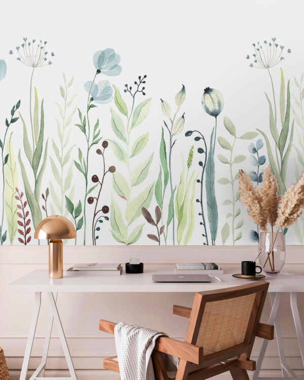 Fotomurales Fotomurales Acuarela de flores y hojas (SKU: u74870)