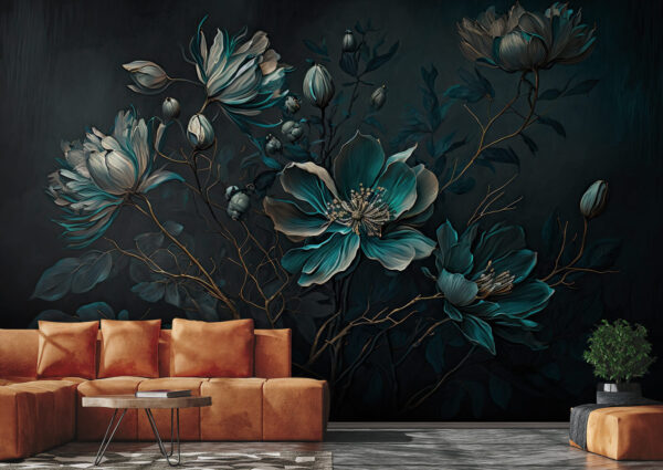 Pintura de flores sobre fondo negro Pintura de flores sobre fondo negro