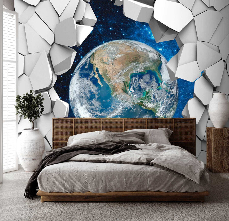 Fotomurales El planeta Tierra se abre paso a través de un agujero en la pared - Imagen 2
