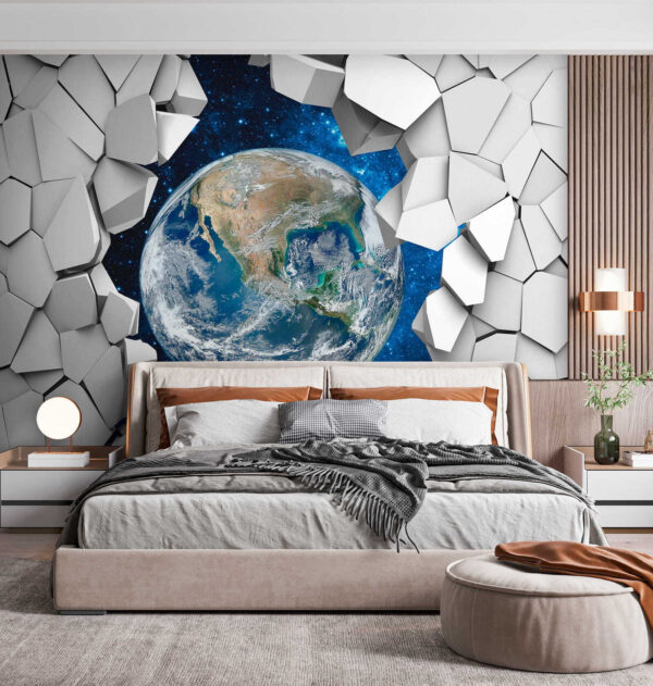 El planeta Tierra se abre paso a través de un agujero en la pared El planeta Tierra se abre paso a través de un agujero en la pared