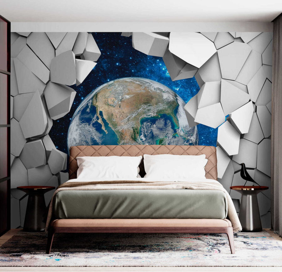 Fotomurales El planeta Tierra se abre paso a través de un agujero en la pared - Imagen 5