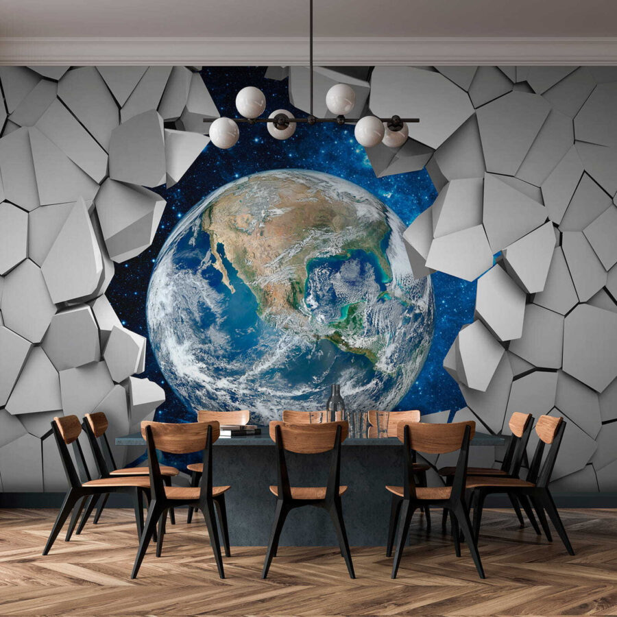 Fotomurales El planeta Tierra se abre paso a través de un agujero en la pared - Imagen 8