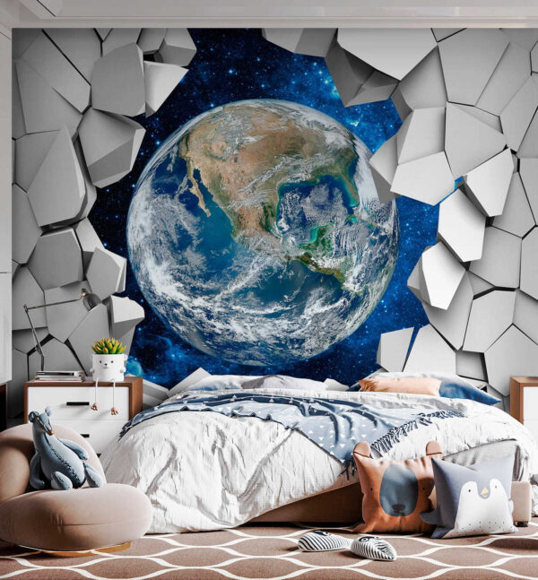 El planeta Tierra se abre paso a través de un agujero en la pared El planeta Tierra se abre paso a través de un agujero en la pared