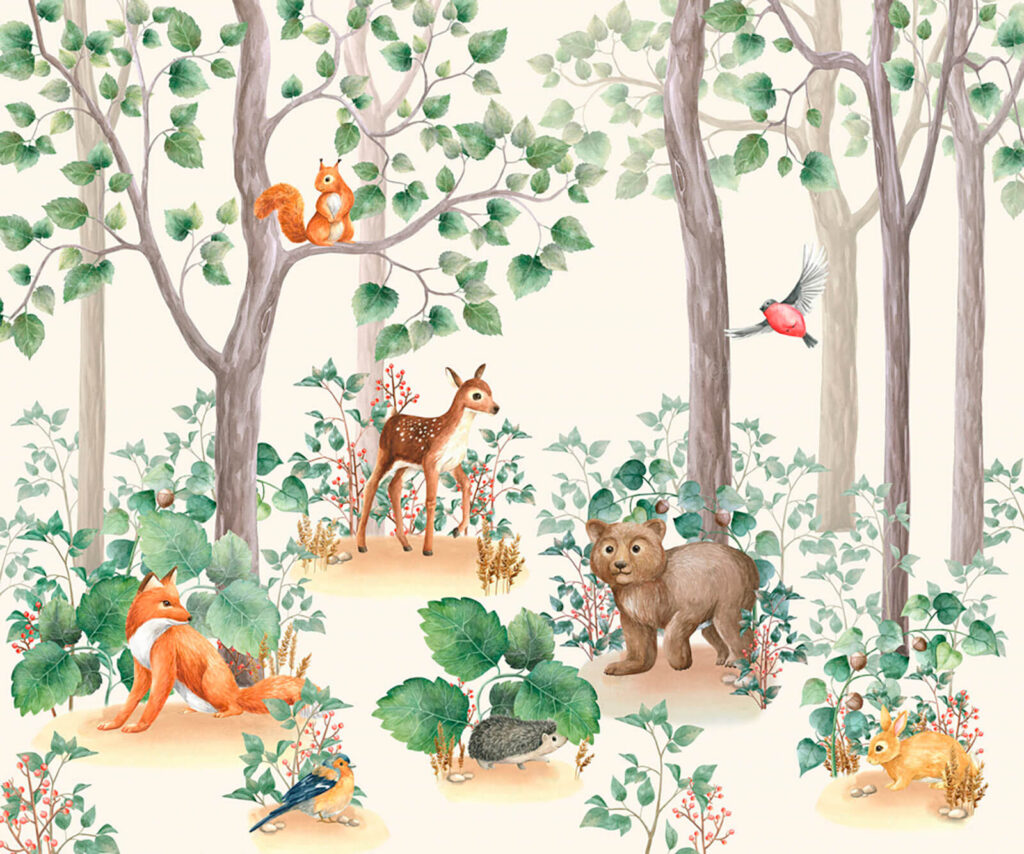 Papel pintado con animales en el bosque Papel pintado con animales en el bosque