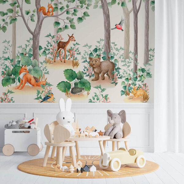 Papel pintado con animales en el bosque Papel pintado con animales en el bosque