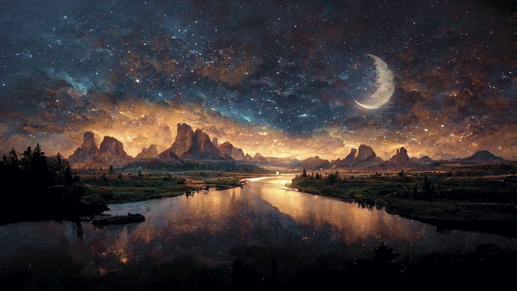 Río con luna en el cielo Río con luna en el cielo