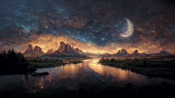 Río con luna en el cielo Río con luna en el cielo