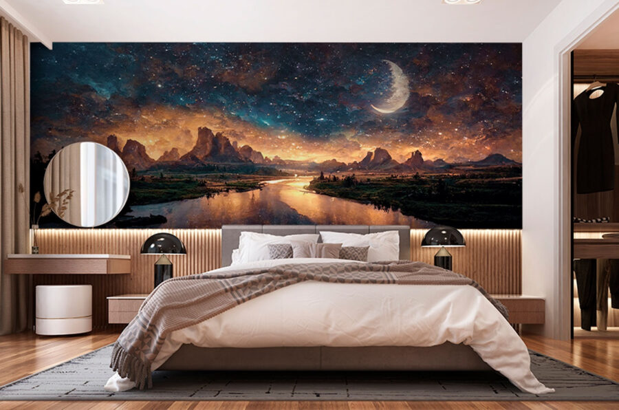 Río con luna en el cielo