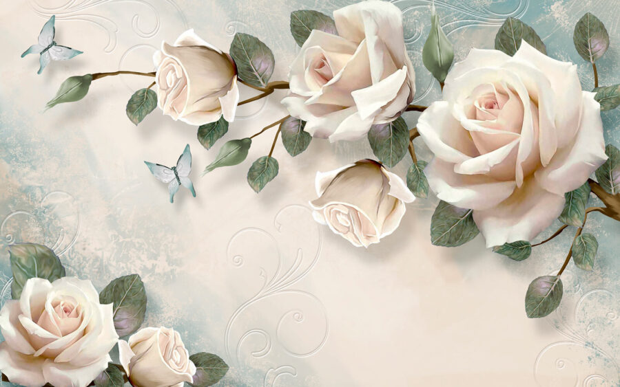 Fotomurales Delicadas rosas y mariposas en armonía. - Imagen 2