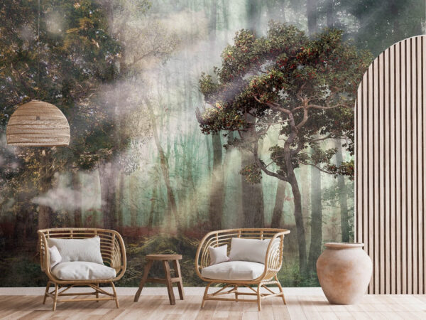 Bosque con árboles y niebla Bosque con árboles y niebla