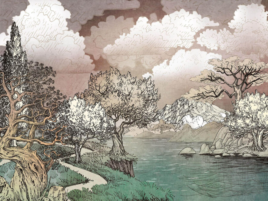 Fotomurales Paisaje con árboles y un lago - Imagen 3