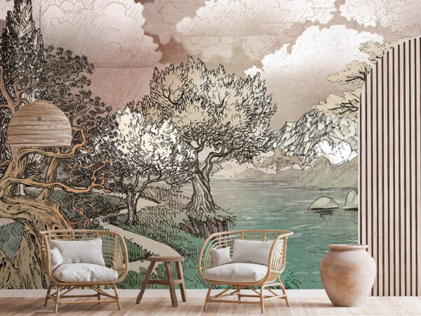 Fotomurales Fotomurales Paisaje con árboles y un lago (SKU: u80323)