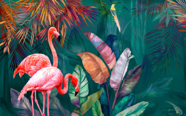 Flamencos y hojas de colores Flamencos y hojas de colores