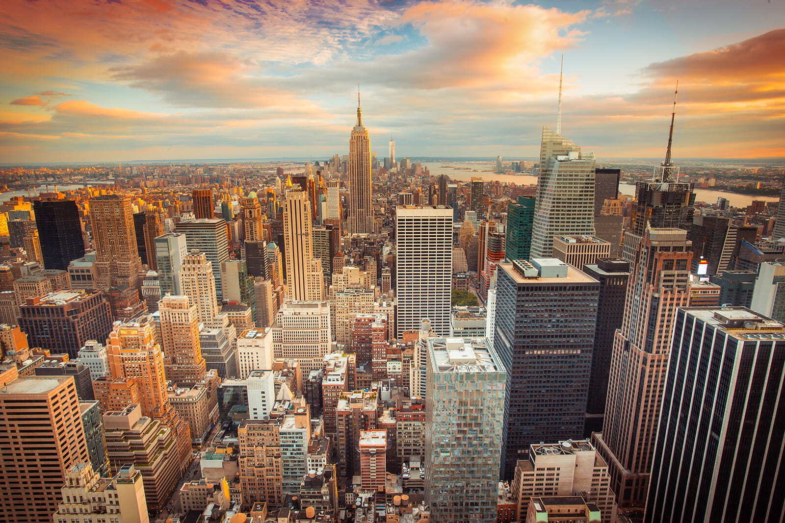 City with many tall buildings