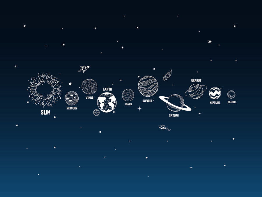 Una línea de planetas en el espacio