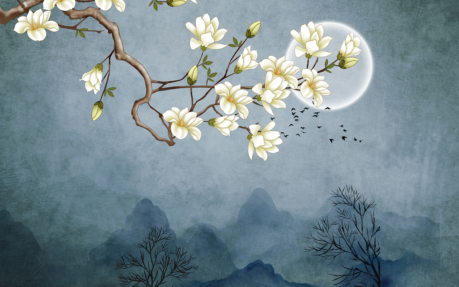 u92999p - Pintura de una rama de árbol con flores blancas - tegory