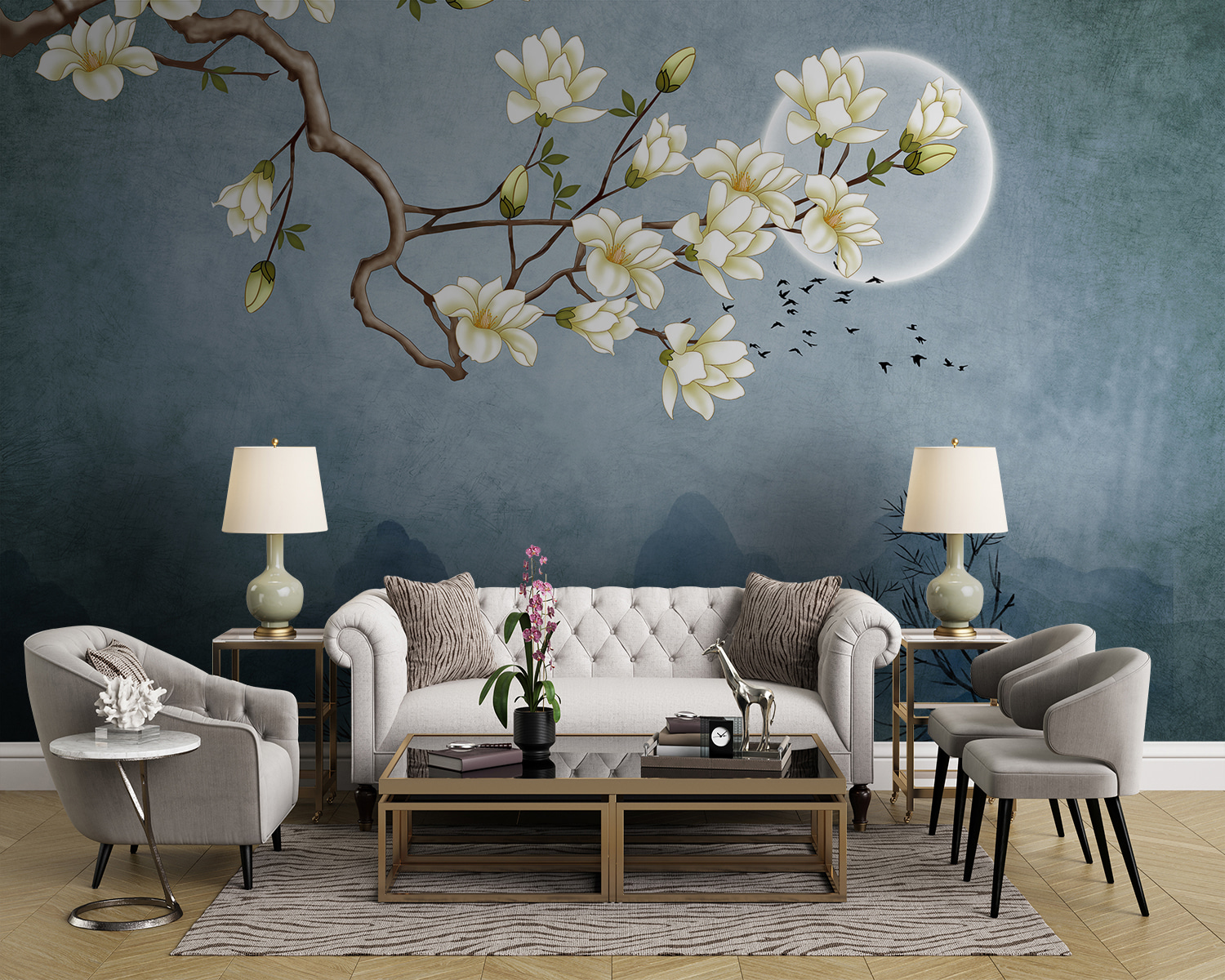 u92999pig43m - Pintura de una rama de árbol con flores blancas - tegory