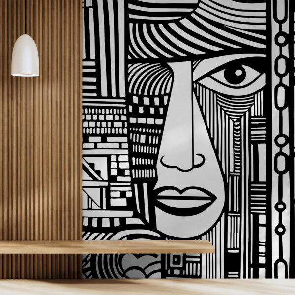Un dibujo en blanco y negro de un rostro Un dibujo en blanco y negro de un rostro