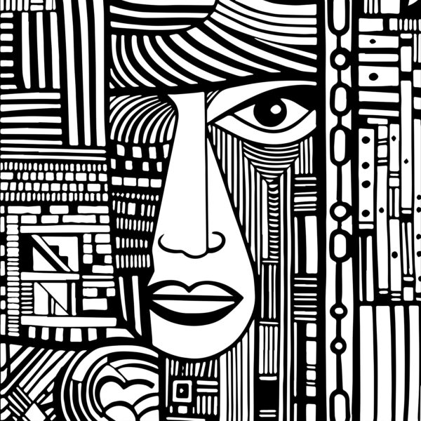 Un dibujo en blanco y negro de un rostro Un dibujo en blanco y negro de un rostro