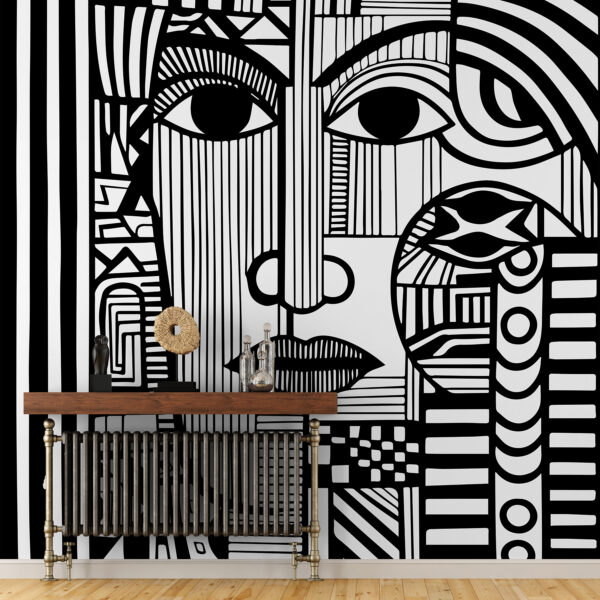Un dibujo en blanco y negro de un rostro Un dibujo en blanco y negro de un rostro