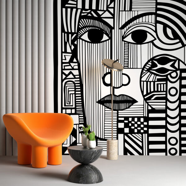 Un dibujo en blanco y negro de un rostro Un dibujo en blanco y negro de un rostro