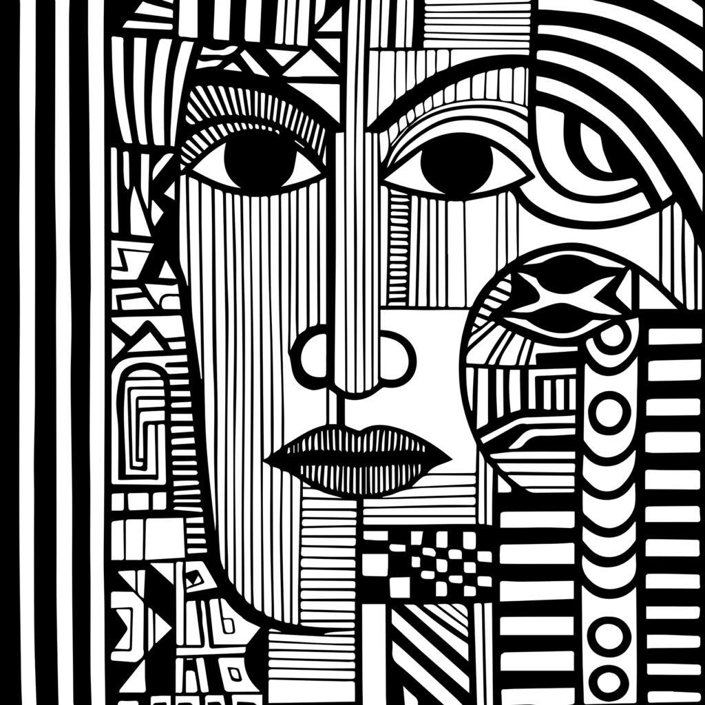 Un dibujo en blanco y negro de un rostro Un dibujo en blanco y negro de un rostro