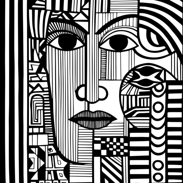 Un dibujo en blanco y negro de un rostro Un dibujo en blanco y negro de un rostro