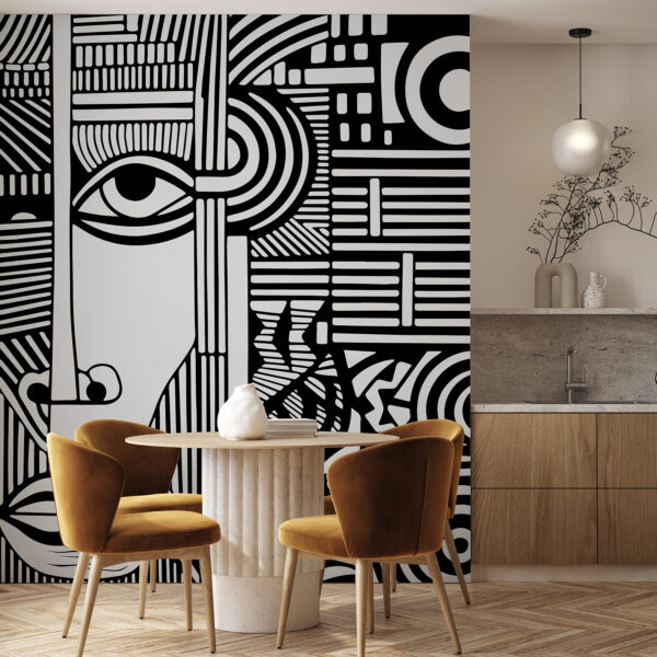 A black and white drawing of a face A black and white drawing of a face