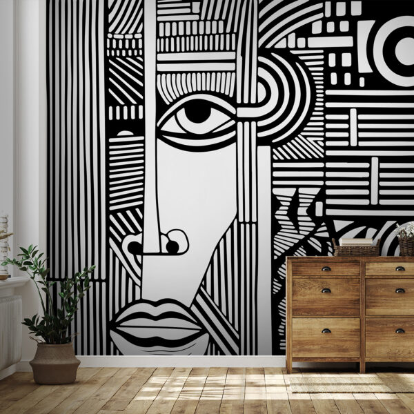 Fotomurales Fotomurales Un dibujo en blanco y negro de un rostro (SKU: u98711)