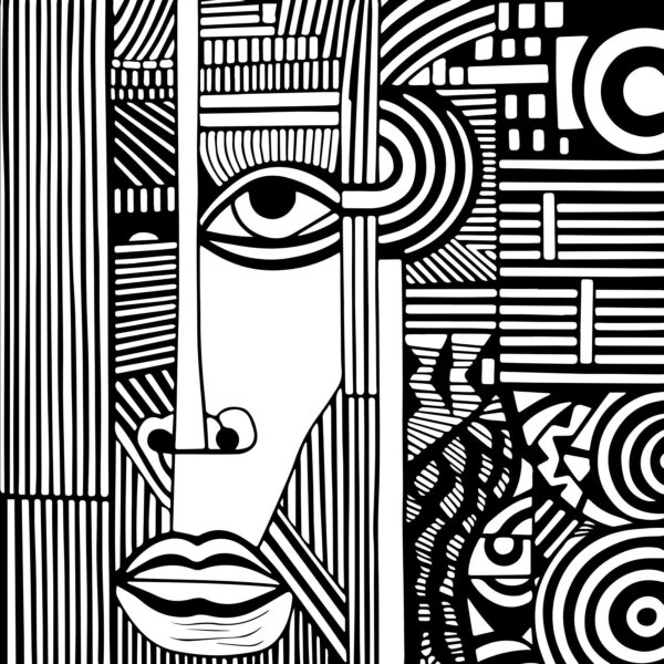 A black and white drawing of a face A black and white drawing of a face