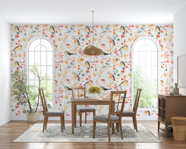 Un estampado de pájaros y flores Un estampado de pájaros y flores