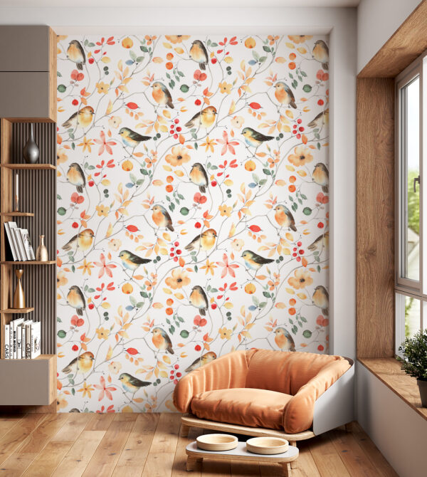 Un estampado de pájaros y flores Un estampado de pájaros y flores