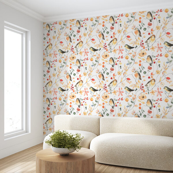 Un estampado de pájaros y flores Un estampado de pájaros y flores