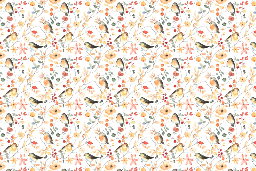 Un estampado de pájaros y flores Un estampado de pájaros y flores