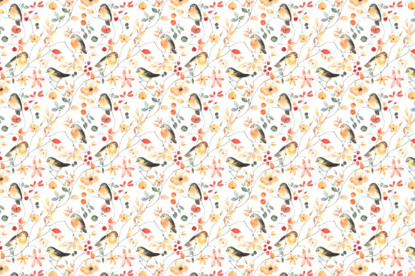 Un estampado de pájaros y flores Un estampado de pájaros y flores